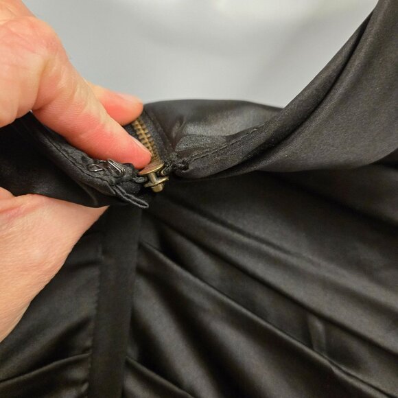 Vintage Express Y2K Women's sz 2 Black Ruched Bodycon Silk Cocktail Dress Sleeve - Picture 14 of 15